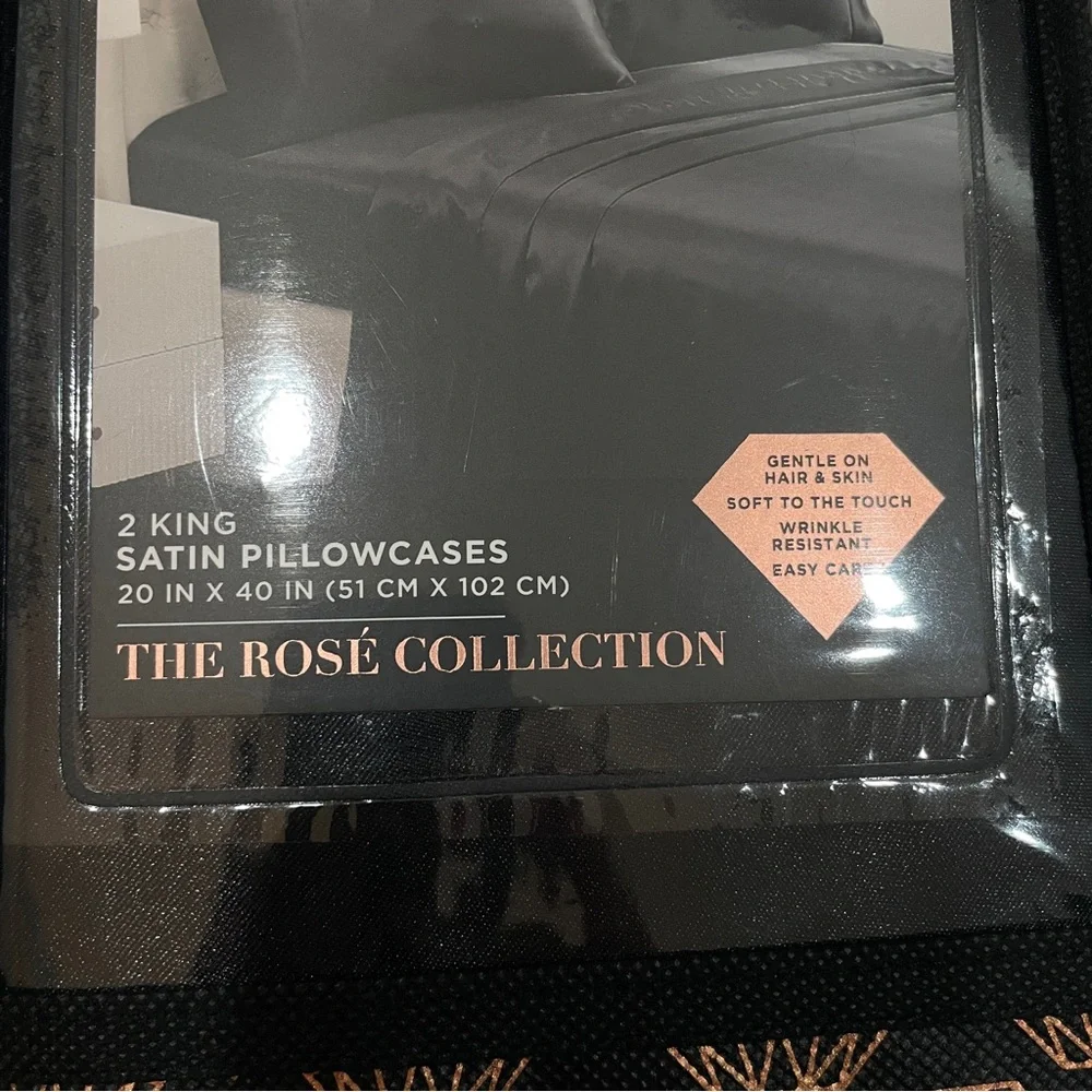 NEW Juicy Couture Home‎ Black Satin King Pillowcase Set 2pc The Rosé Collection
